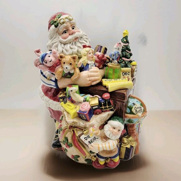 FITZ & FLOYD Santas Workshop Cookie Jar of Santa Admiring the Toys Rare Vtg - Picture 14 of 14